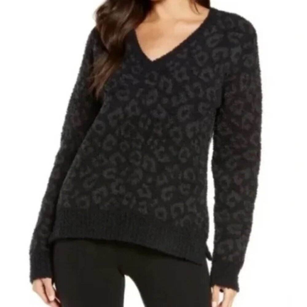 UGG Cecilia V-Neck Animal Print Thick Long Sleeve Sweater Dark Gray Size Small